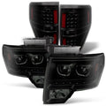 Tail Pickup F-150 Truck Set light For F150 [Dual Halo - Projector Headlights Ring] LED Black Smoked 09-14 + LED AKKON