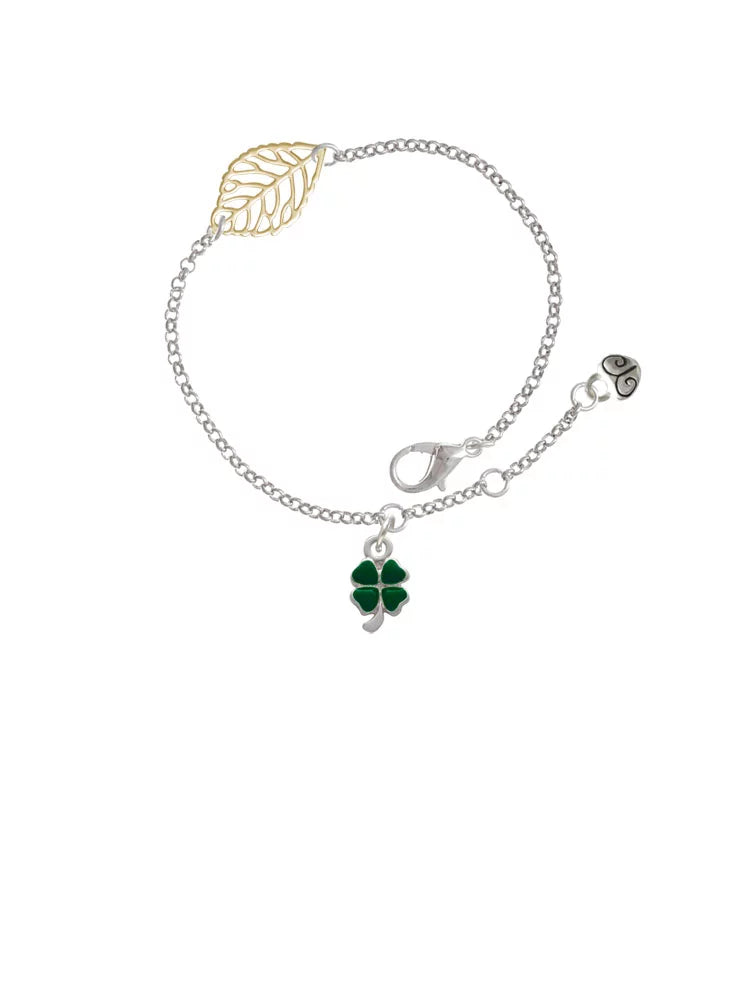 Bracelet, Goldtone Jewelry Leaves - Four Delight 6.25+1.75" Green Mini Silvertone Clover with Heart Leaf Leaf Delicate