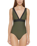 Plunging Swimsuit, US One-Piece GREEN Colorblocked MOSS 14 DKNY