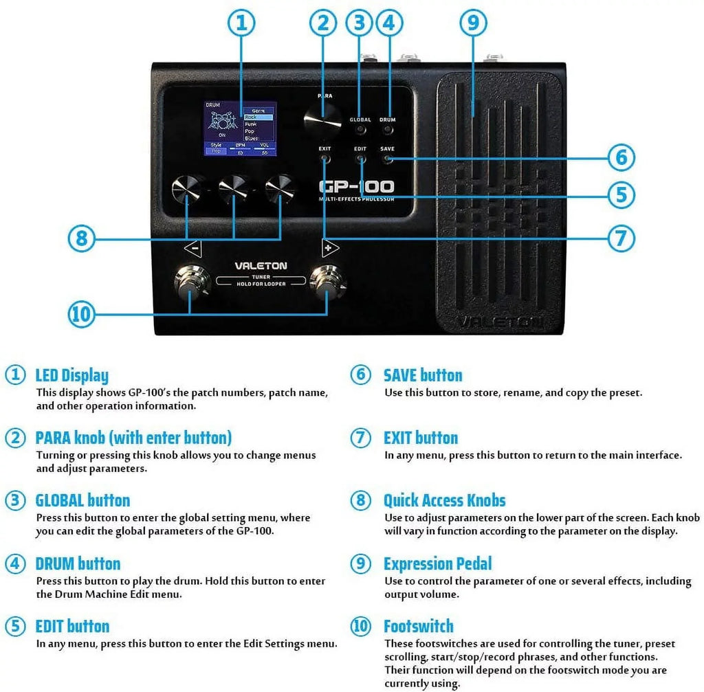 Multi-Effects Processor, power supply) (with 9V GP-100 Valeton