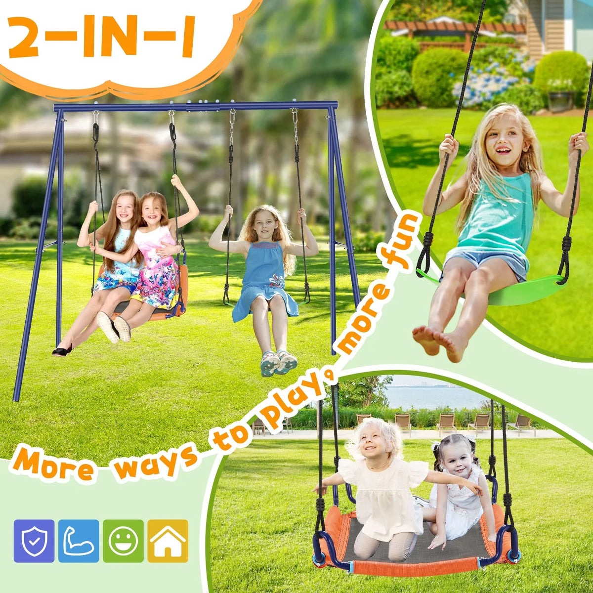 1Saucer Adjustable Set Kids Qhomic 2-in-1 Swing Seat, Set Swing Swing with for Seat Backyards, Swing Outdoor 440lbs Swing 1Belt with & Sets