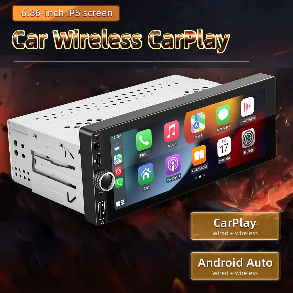 Car Stereo 6.86 Navigation Auto Inch Wheel and with 13 Single-Din GPS WiFi/BT Link, - Control Connection, Image, Android Radio, Android Touchscreen, Phone Steering Mirror RDS Reverse Support,