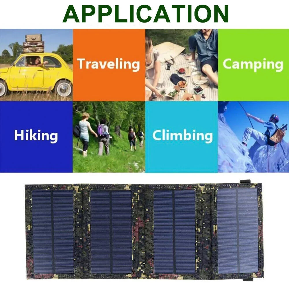 Panel Outdoor Bank Charger Solar Power Paddsun Phone 80W Camping Folding USA Hiking USB