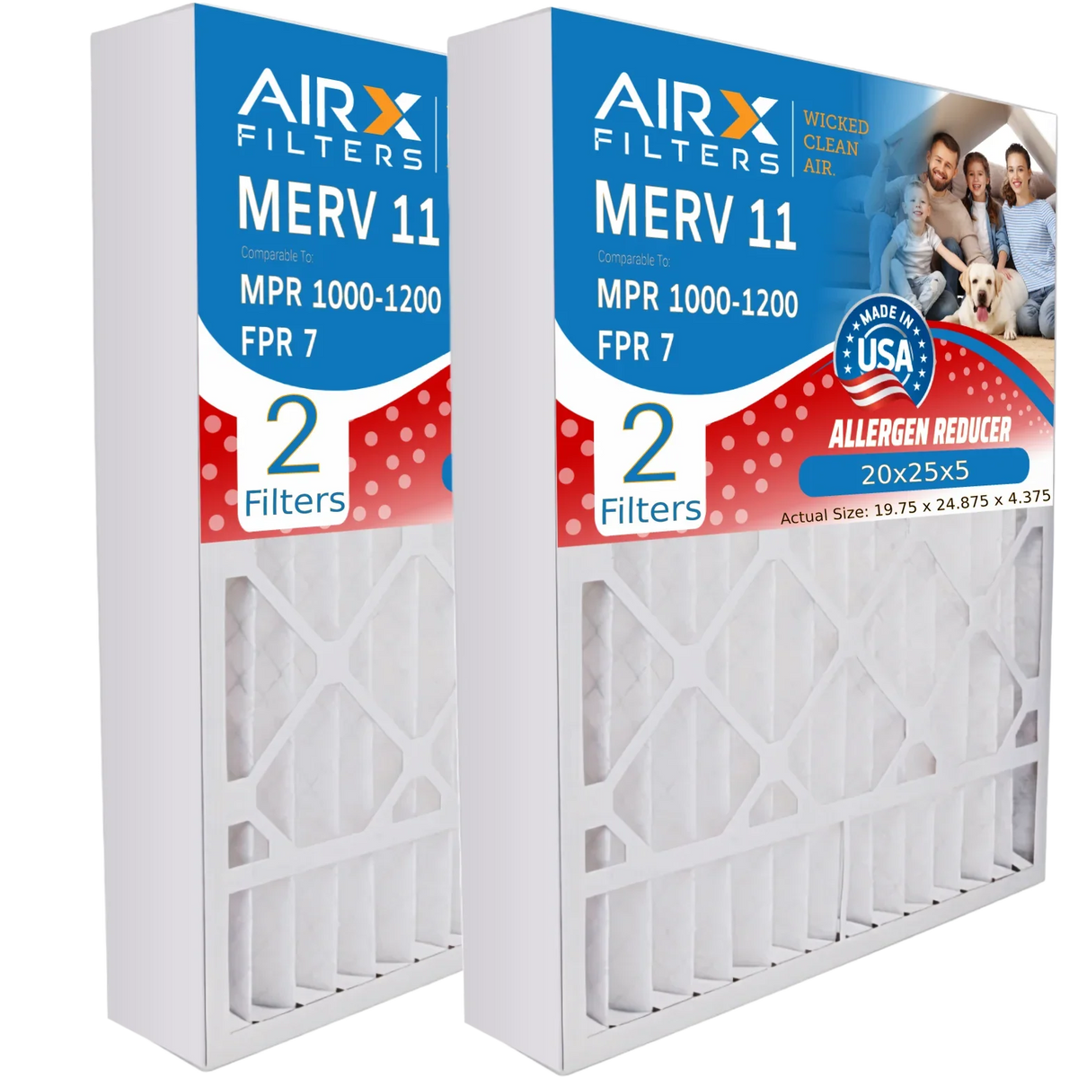 Filter Filter AIRX USA 7 Furnace 20x25x5 2 MPR FILTERS Made by CLEAN FC100A1037 with Premium 20x25x5 1000, Comparable & WICKED MPR AIR. Air FPR Pack Compatible 1200 to Honeywell MERV 11