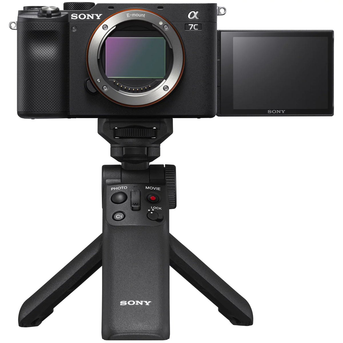 Camera Mirrorless Lens Full Bag Interchangeable Accessories Grip a7C 2 w. Battery Remote Black GP-VPT2BT Bundle Vlogger Frame & Sony ILCE7C/B Wireless Body with Deco Shooting + Kit Gear + Only ACCVC1