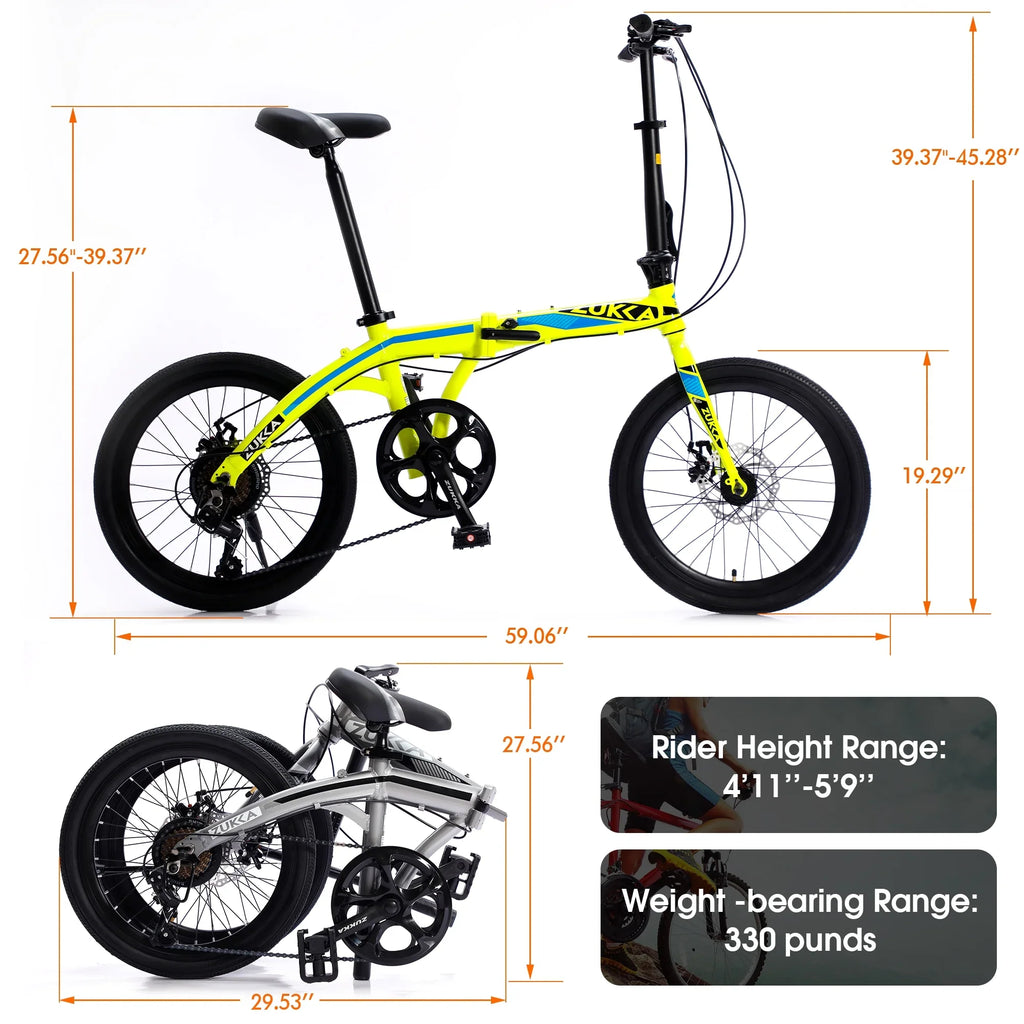 8 City 20" Bike, Speed Yellow Bike, Frame, Aluminium Alloy Folding