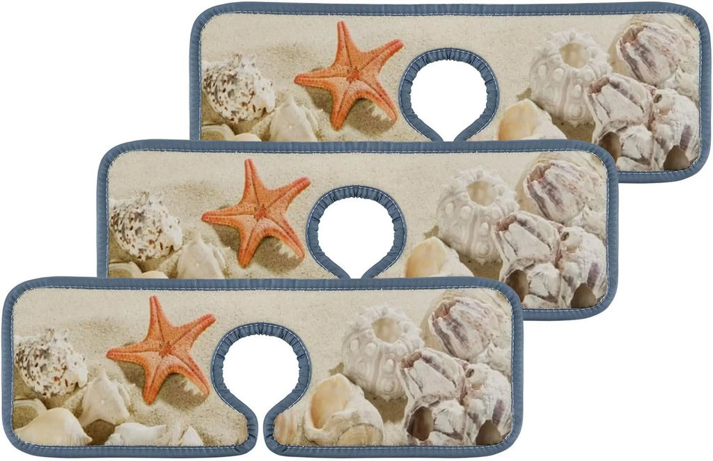Drying Sea Catcher, Mat, Mats Absorbent Kitchen Sinkmat Summer Splash Bath 3PCS Beach Washable Guard Countertop Drip Bestwell Starfishes Sink Faucet Microfiber