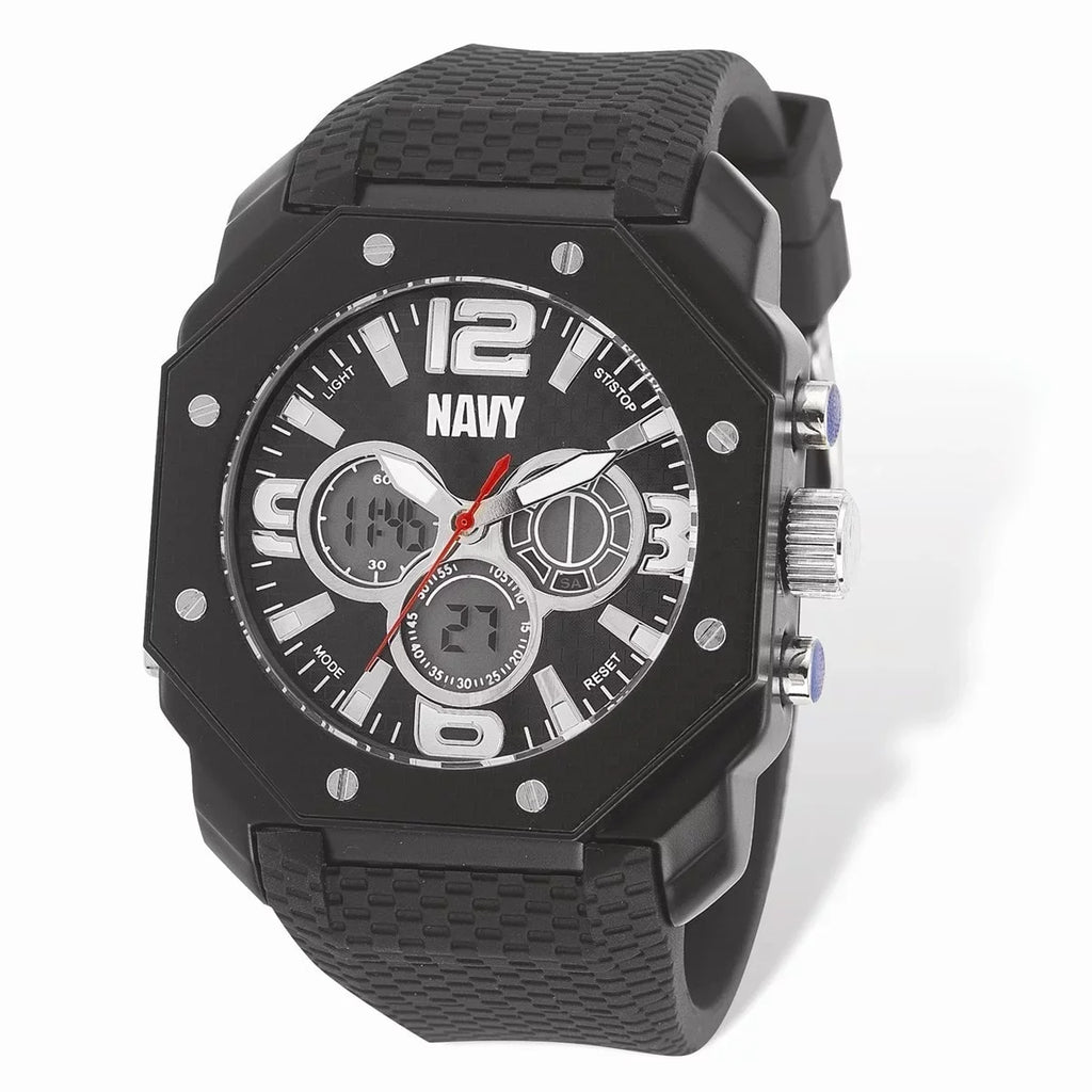 Blk Rubber Strap Dial Watch, Blk & Navy US C28