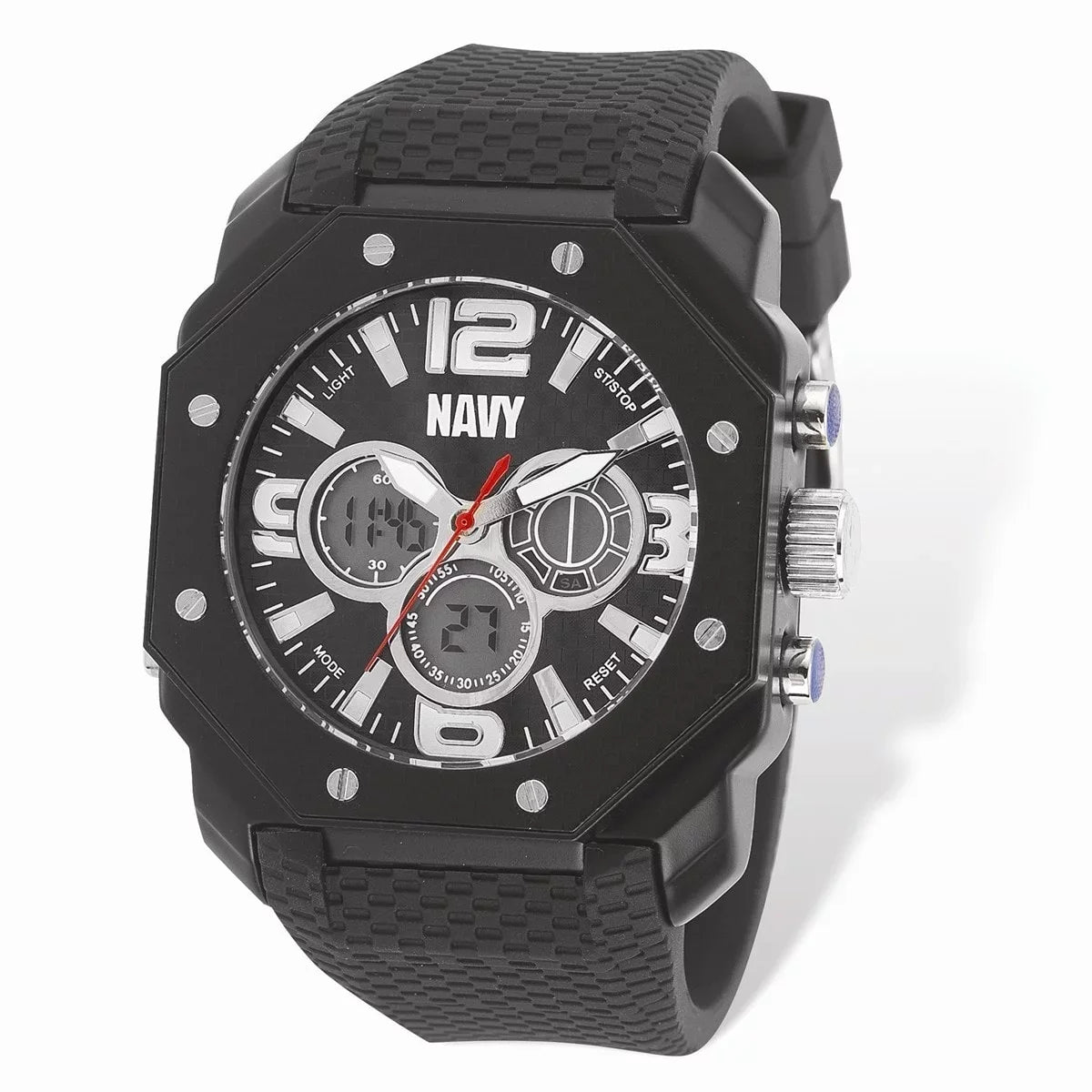 Blk Rubber Strap Dial Watch, Blk & Navy US C28