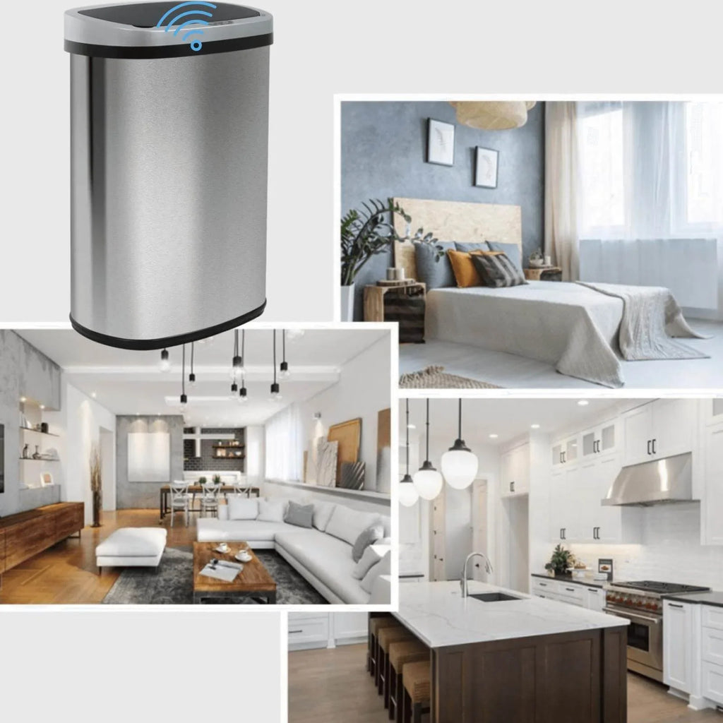 13 Gallon Sensor, & Bin Silver Mute with Lid, Office Motion Garbage Anti-Fingerprint Trash for Stainless Designed NiamVelo Waste Kitchen Can Steel Home, Can with Automatic Touch-Free