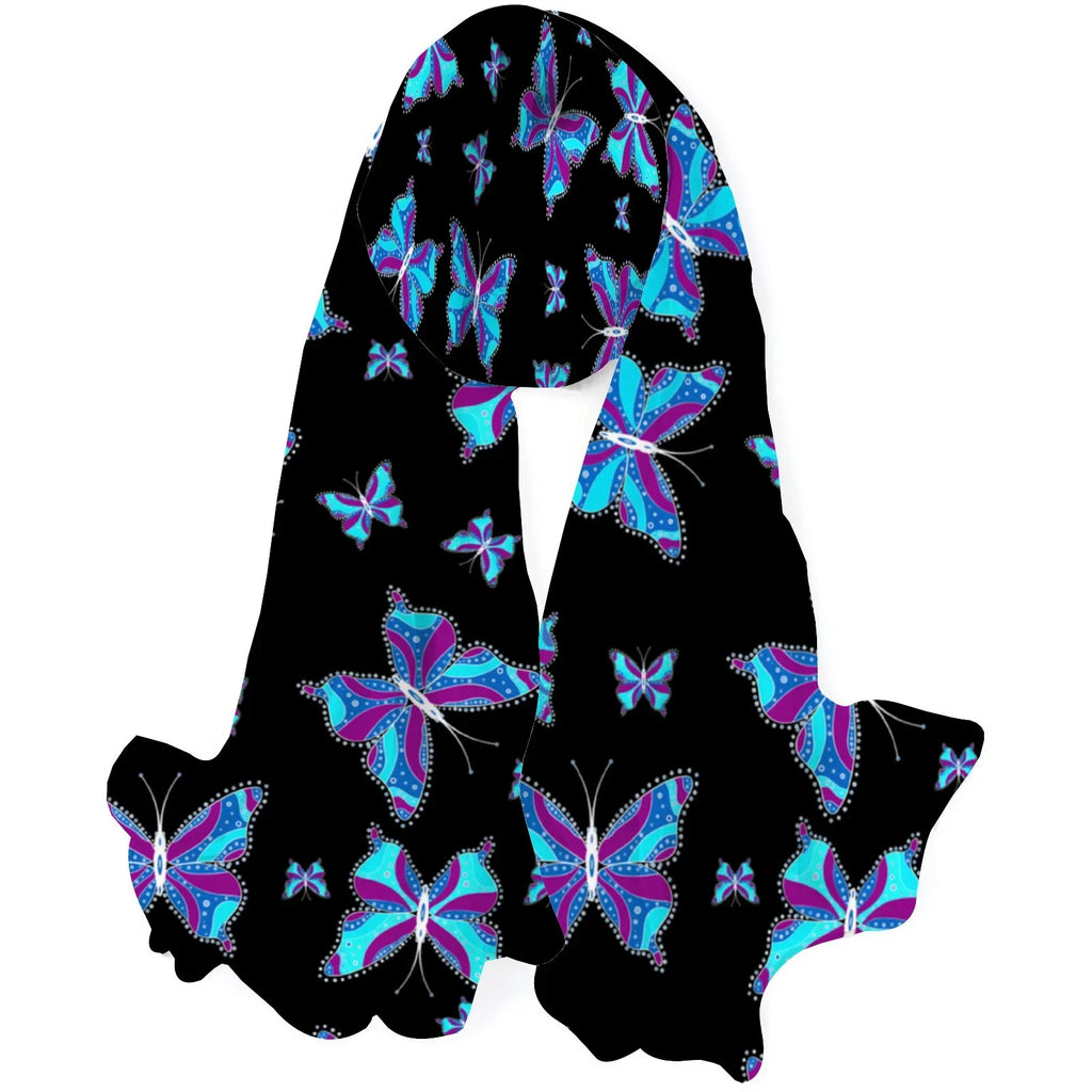 FREEAMG Long Different Butterflys Large Gift Oblong Neck Silk Shawls Women Wraps Headscarf Packed Scarf Sunscreen for Wraps Hair