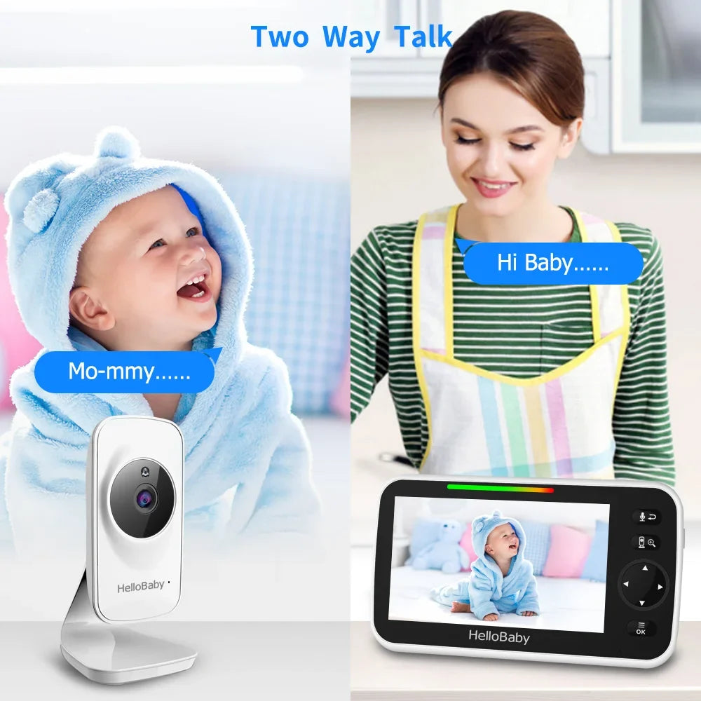 Lullaby, and 5 Baby Video 5" Screen, Mode Audio Two with Night VOX HelloBaby Camera, Camera LCD and Monitor Temperature Way Infrared Display, Vision, Audio, inches Monitor Color