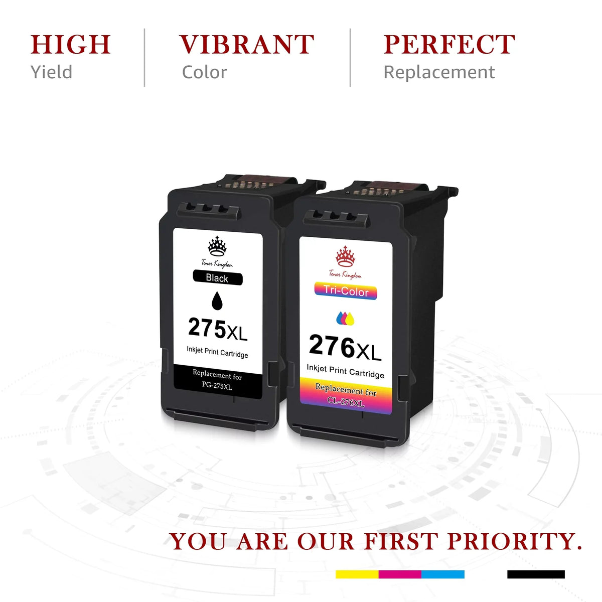 Printer(2 Canon 275XL 276 276XL TS3522 Combo CL-276 Canon Replacement Ink Color) for Black, PIXMA 275 TR4700 PG-275 TS3500 XL TR4720 Cartridge TS3520 Compatible with 2 TR4722