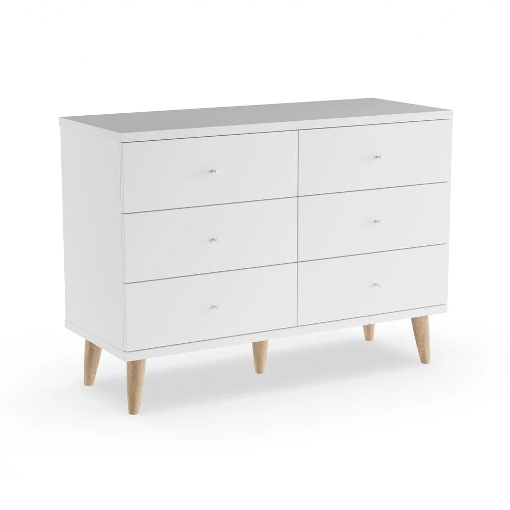 Knobs Dresser 6-Drawer Wide 47-inch DH by Modern with Denhour BASIC White Mid-Century
