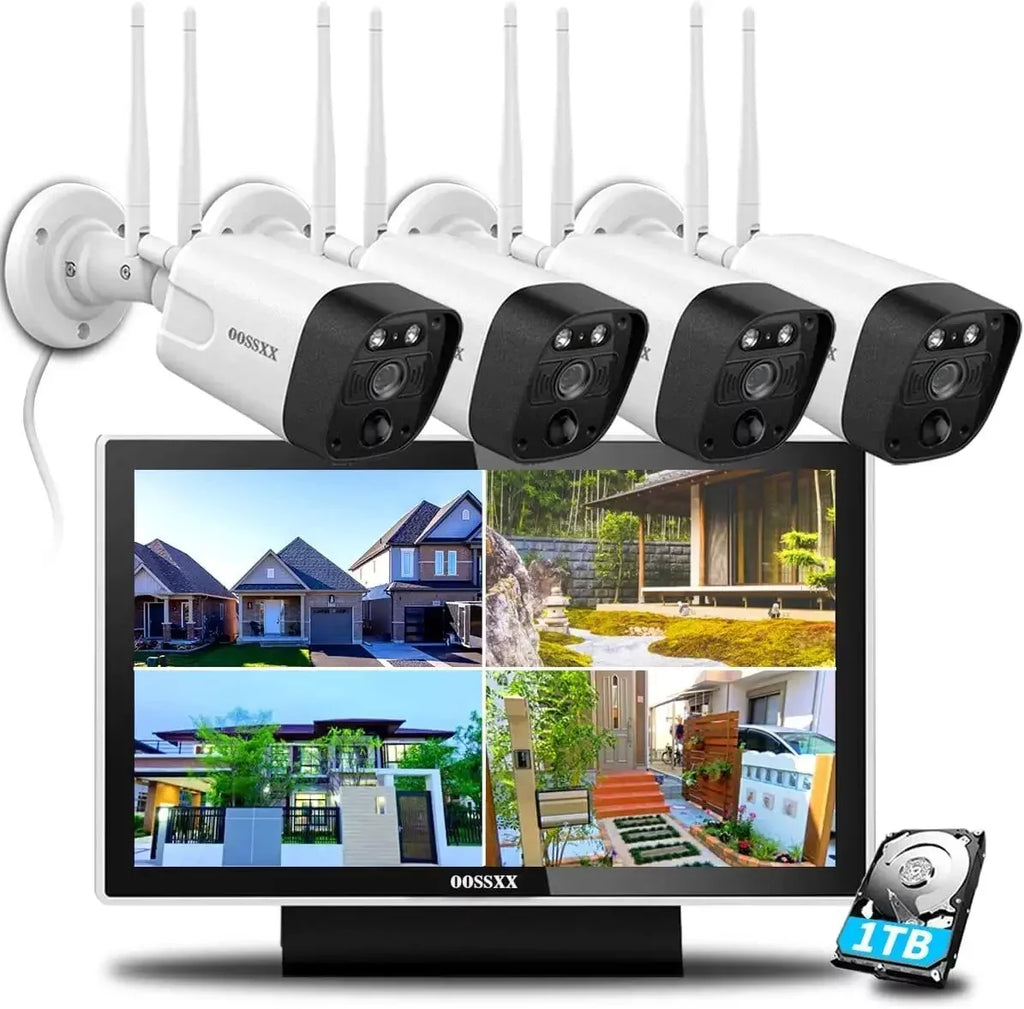 audio System}, with PIR 1TB，Dual monitor OOSSXX {Full 10-inch one two-way Antennas, by Detection Camera 4pcs 5.0mp Wireless All-in
