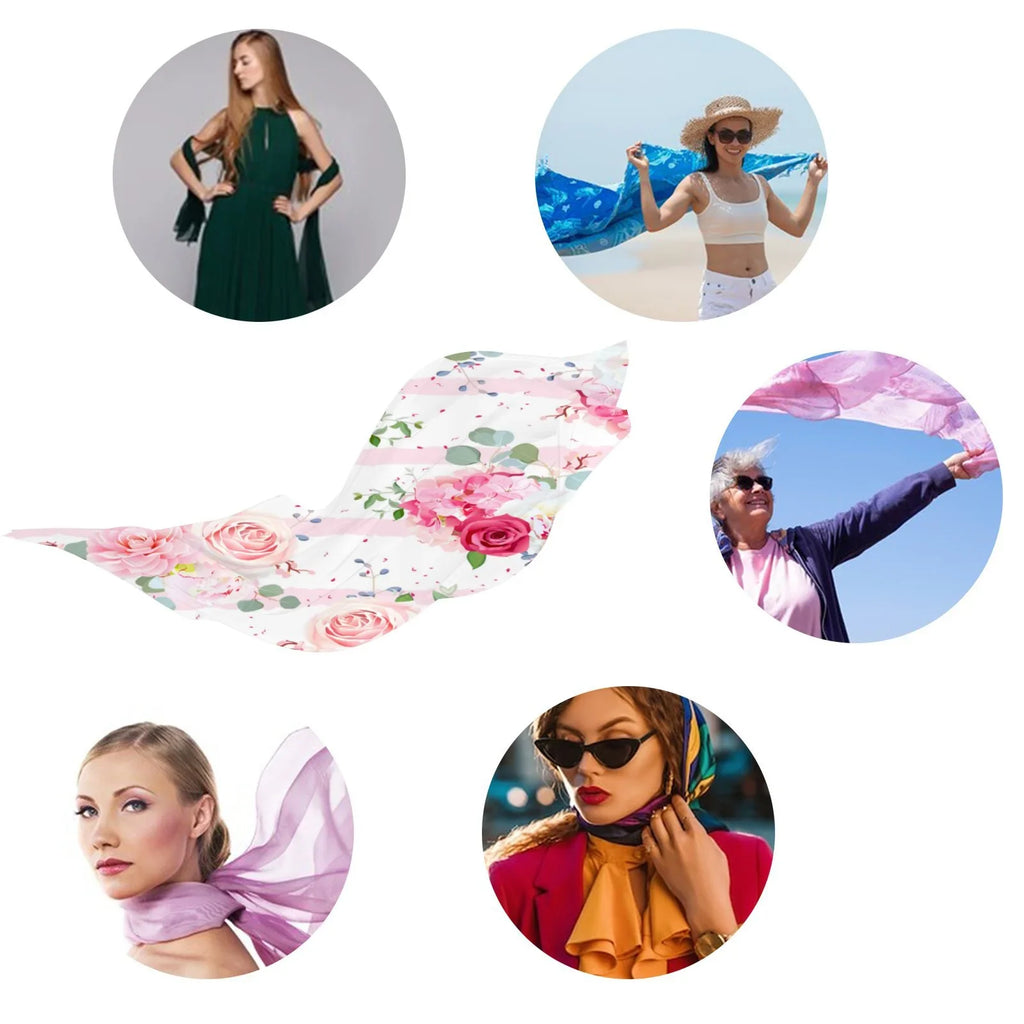 Sunscreen FREEAMG Wraps Large Hair Pink Red Scarf Women Neck and Wraps Oblong Shawls Silk Gift Long Packed Headscarf Rose for