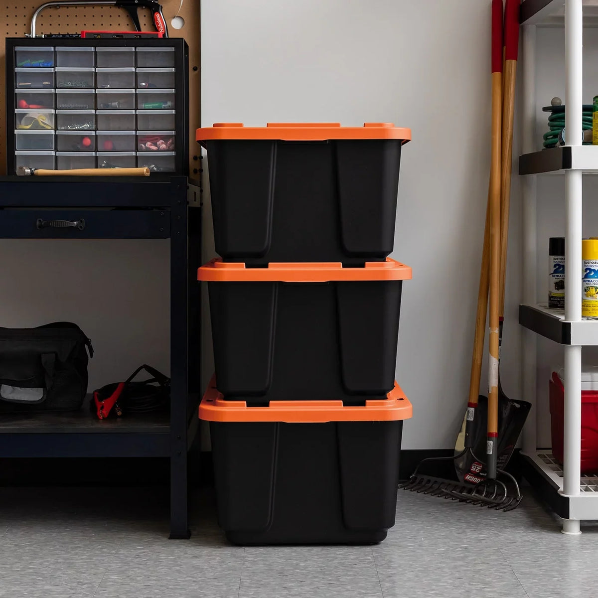 Orange Lid 3 Duty Tough Tote, Black Pack USA IRIS Utility with 108qt/27gal Heavy
