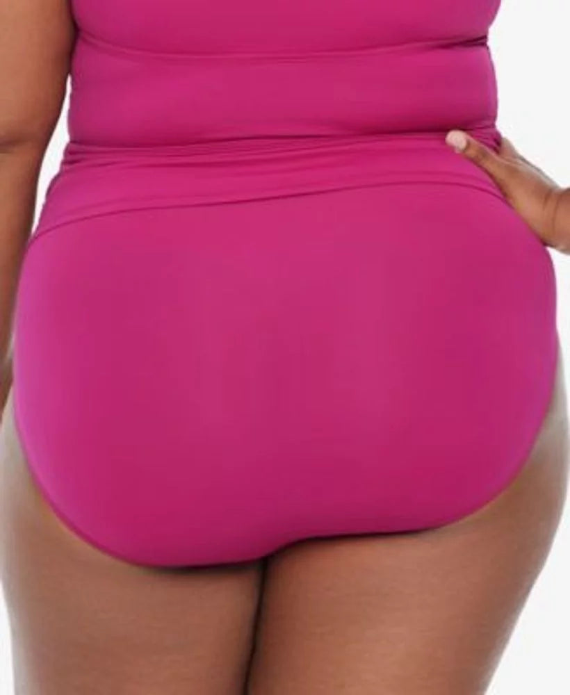 18W Bottom, High-Waist Plus PLUMERIA Shirred US Ralph Swim Lauren Size