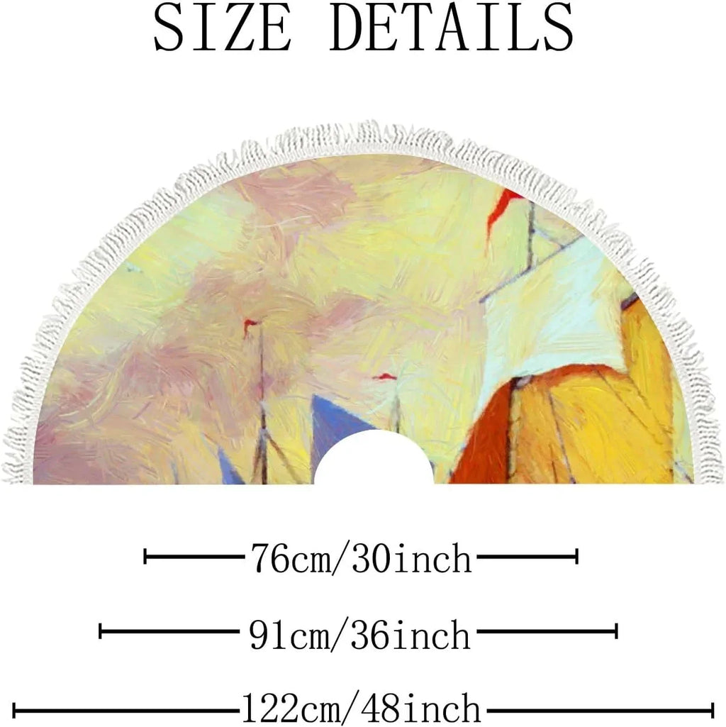 Decor All Mat Wellsay Tree Landscape Xmas Slim Boats inch, with Farmhouse Season Sea Wedding Party for Tree Decorations Christmas Tree Ornaments Skirt 30 Tassel Holidays Fishing