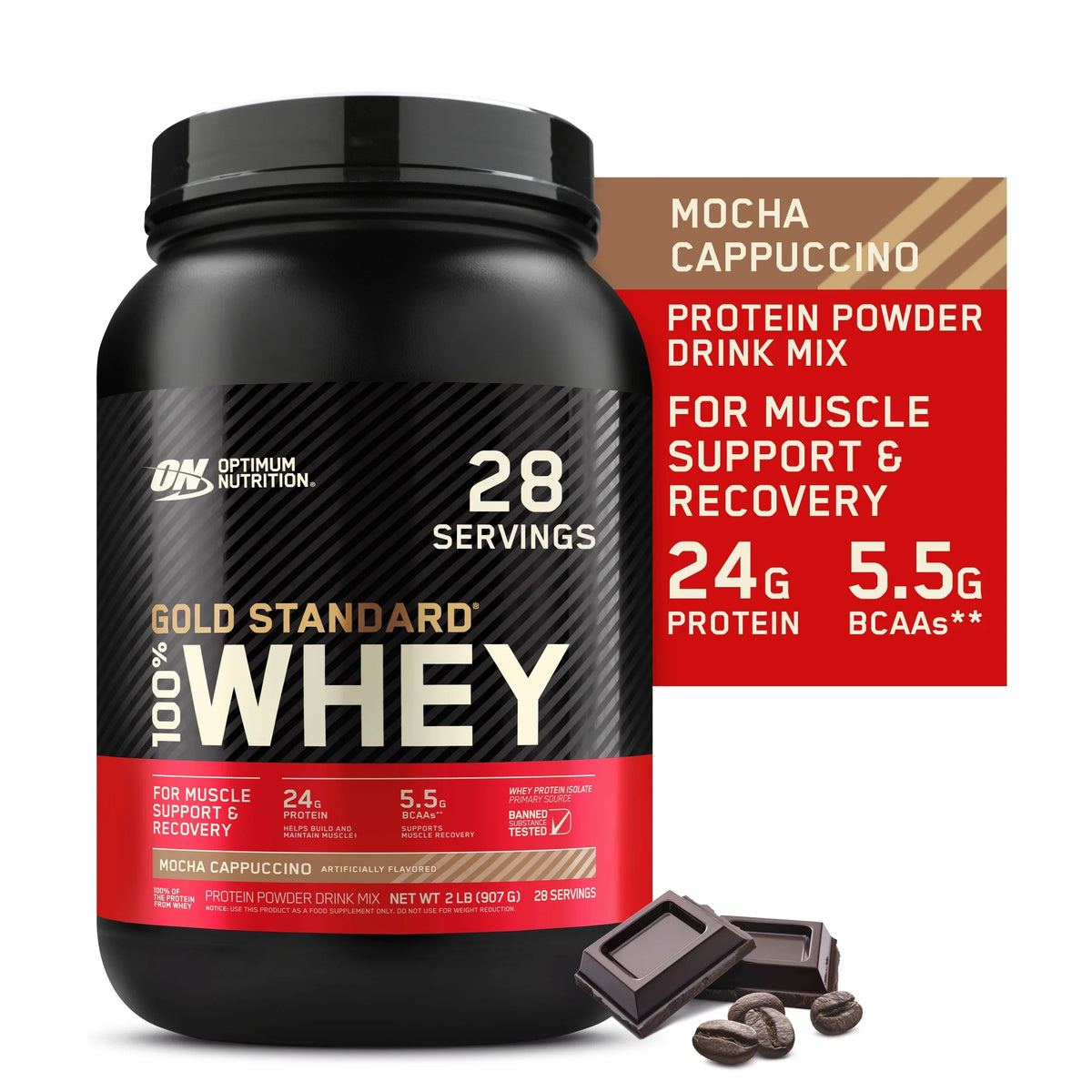 Cappuccino, Optimum Powder, 100% Mocha Protein Nutrition, Servings 2 Standard Gold lb, Whey 28