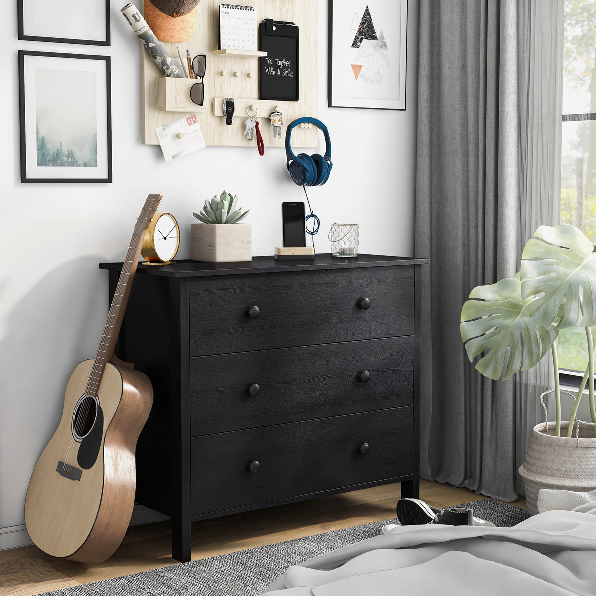 White Youth 34-inch Wide DH Denhour by Dresser BASIC Transitional Marble 3-Drawer Neutral