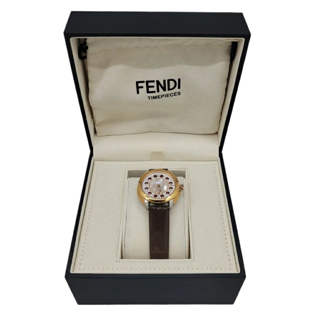 New) FENDI SS Fashionable Women's Topaz Belt Black 3 Shell Eye (Like Shine Brown Quartz Watch Enamel Spinel Pre-Owned Fendi Colors Clock