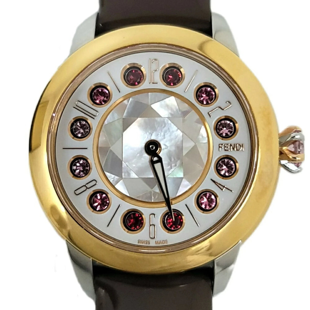 New) FENDI SS Fashionable Women's Topaz Belt Black 3 Shell Eye (Like Shine Brown Quartz Watch Enamel Spinel Pre-Owned Fendi Colors Clock
