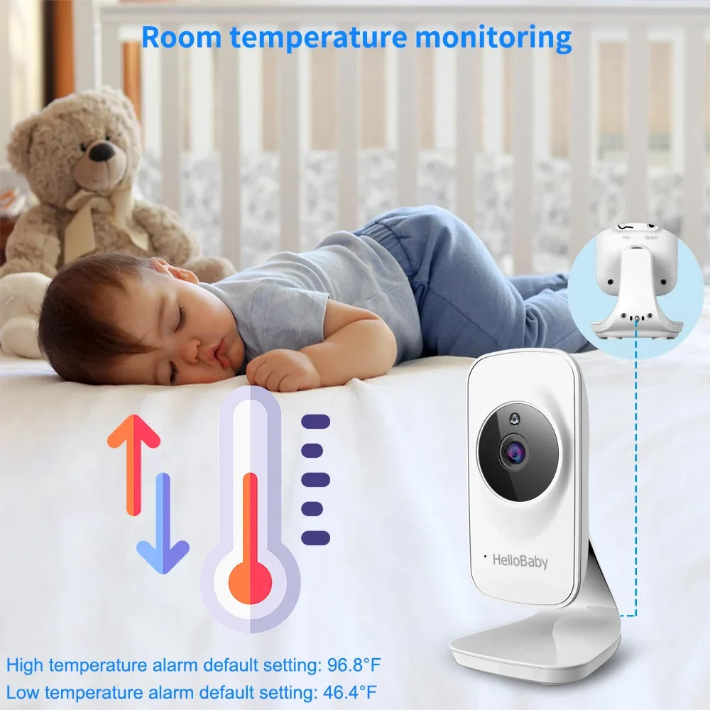 Lullaby, and 5 Baby Video 5" Screen, Mode Audio Two with Night VOX HelloBaby Camera, Camera LCD and Monitor Temperature Way Infrared Display, Vision, Audio, inches Monitor Color