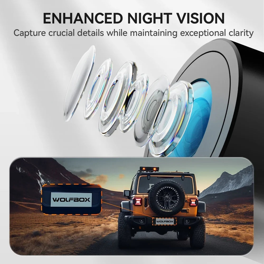 Car Mirror Camera, for View 12" Dash 2.5K Rearview Night 64GB Free Dash GPS Front Cam, Rear and Camera & Cam 4K WDR, Mirror WOLFBOX Dash Card Rear Vision, with