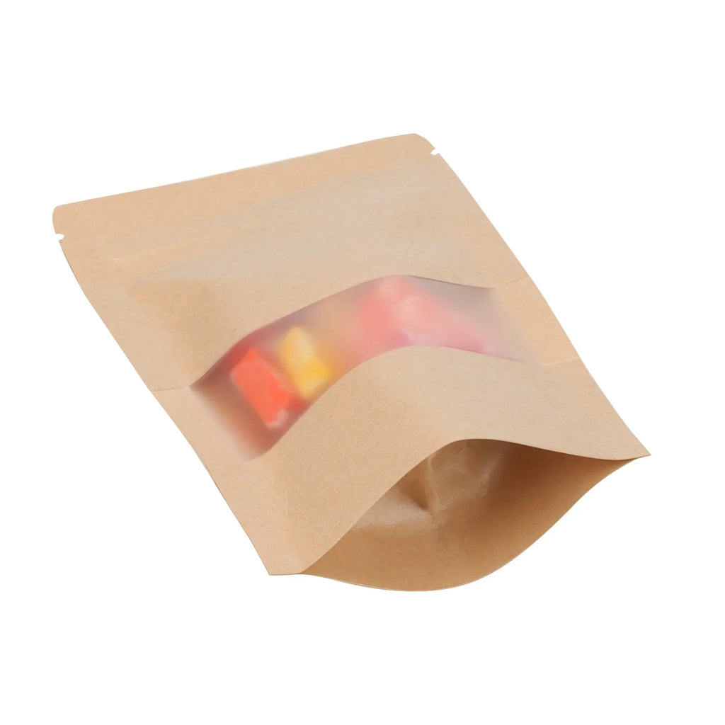 Kraft x Food, KOHAND 10 for Bags Kraft Up Windows, Bean, Nut Pouches Inch 7 Stand Pcs 200 with Resealable
