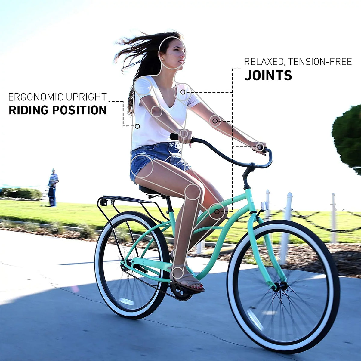 and The Wheels Black Women's 26" Beach sixthreezero Bicycle Around Green Grips Cruiser Single-Speed Block Seat Mint with