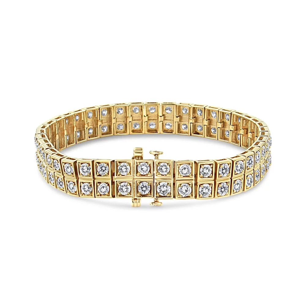 Bracelet I1-I2 Inches Yellow - Link Round-Cut (K-L Tennis Gold Color, 10K Cttw Clarity) 8.00 Diamond 7.25" Two Row Square