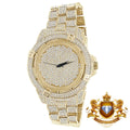 Gold Finish Pave Fully Techno Yellow Diamond Bling Simulated Watch Men's Crystal
