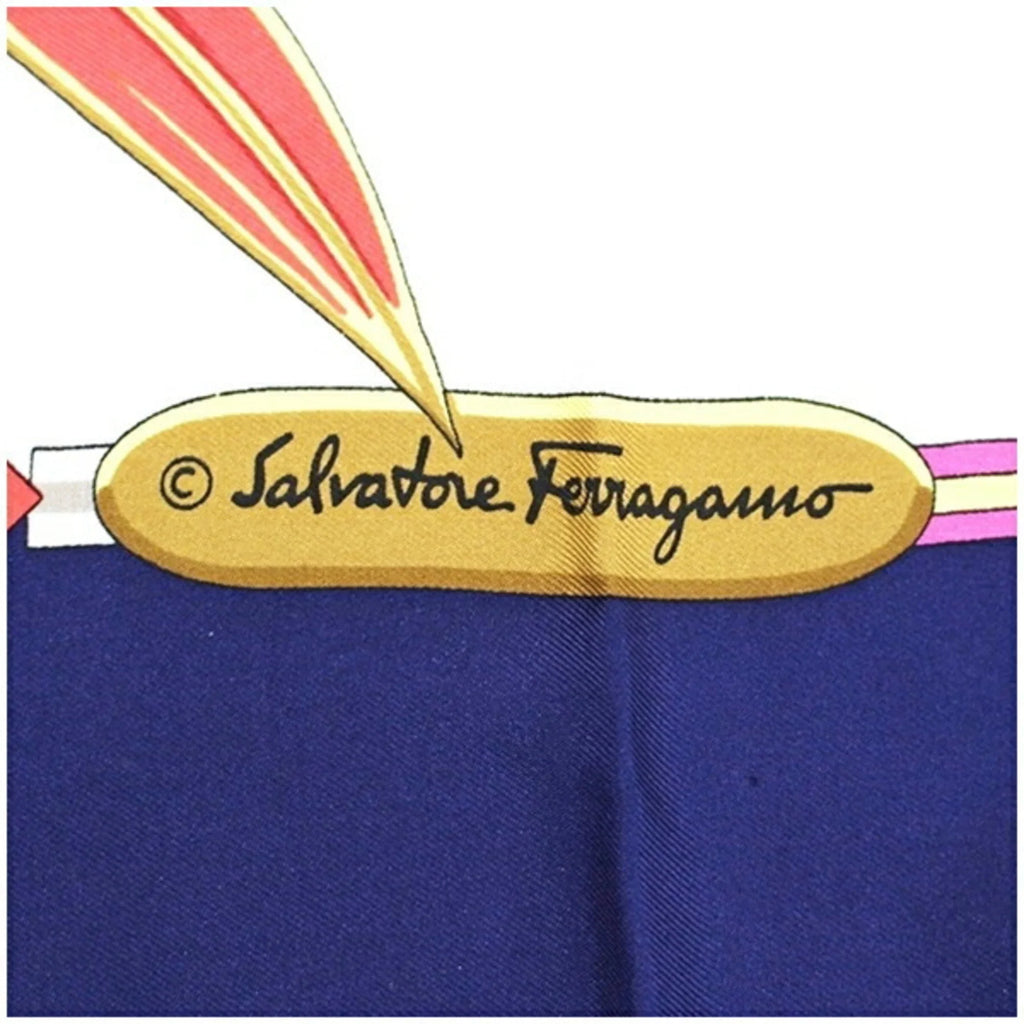 Muffler Pre-Owned (Good) Navy Scarf Women's Print Ferragamo Salvatore Leopard Silk Multicolor x