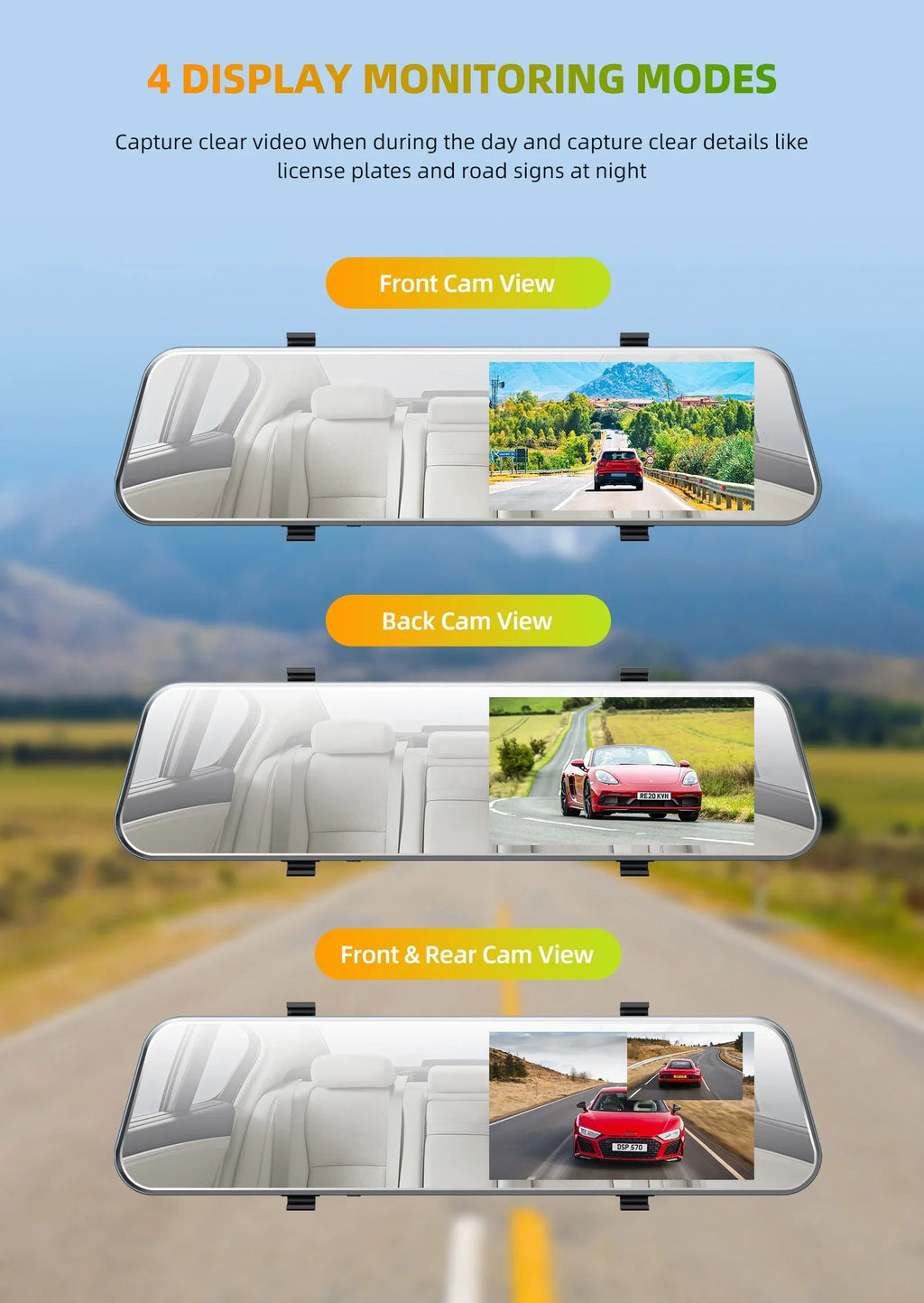 HD Dash Touch Parking 5'' Mirror G-Sensor, Monitor, Rear and Dual Parking Screen Recording, Mirror with Front TOGUARD 1080P Cam Dash Camera Loop Full Camera, Assistant for Cars, IPS Rear View