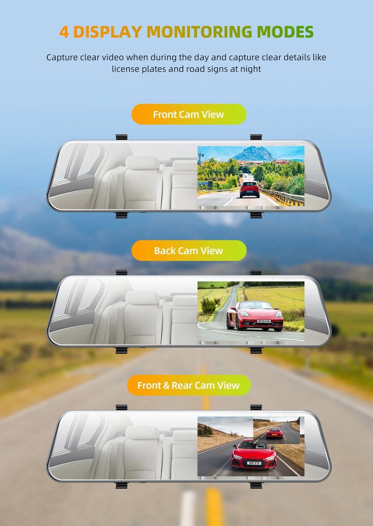 HD Dash Touch Parking 5'' Mirror G-Sensor, Monitor, Rear and Dual Parking Screen Recording, Mirror with Front TOGUARD 1080P Cam Dash Camera Loop Full Camera, Assistant for Cars, IPS Rear View