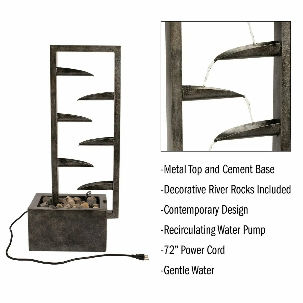 Waterfall 34 Concrete Outdoor Zen Inch Fountain Oasis Backyard Metal