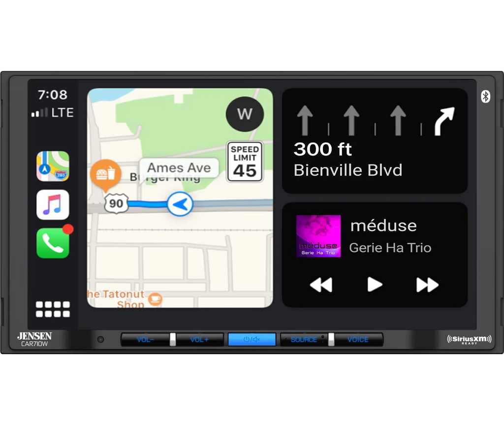 Input and Bluetooth | Receiver Multimedia Jensen CarPlay with Wired 7” Android SiriusXM-Ready Charging Wireless Auto l l Built-in l Wireless with CAR710W USB Mechless and Wired Apple