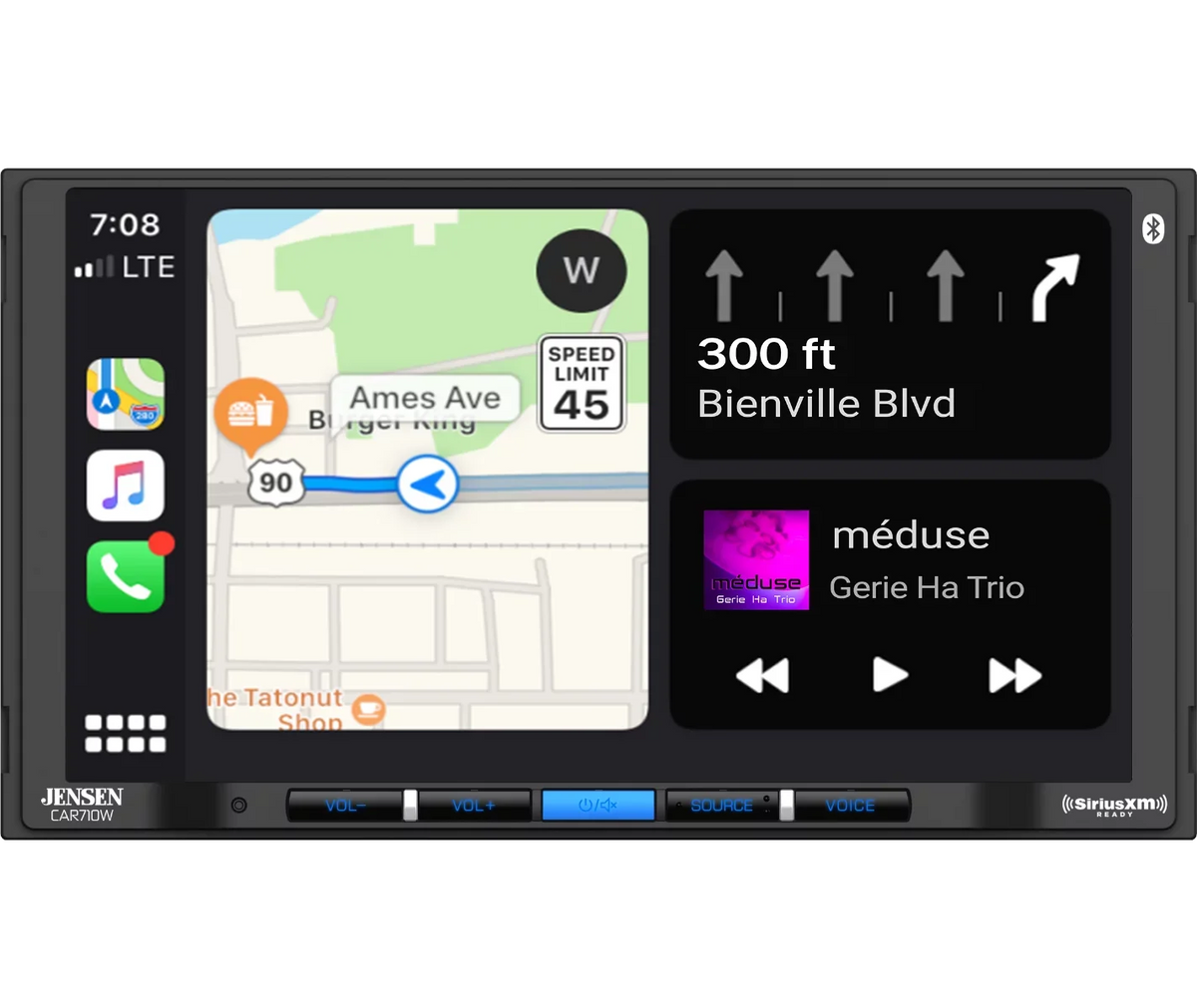 Input and Bluetooth | Receiver Multimedia Jensen CarPlay with Wired 7” Android SiriusXM-Ready Charging Wireless Auto l l Built-in l Wireless with CAR710W USB Mechless and Wired Apple