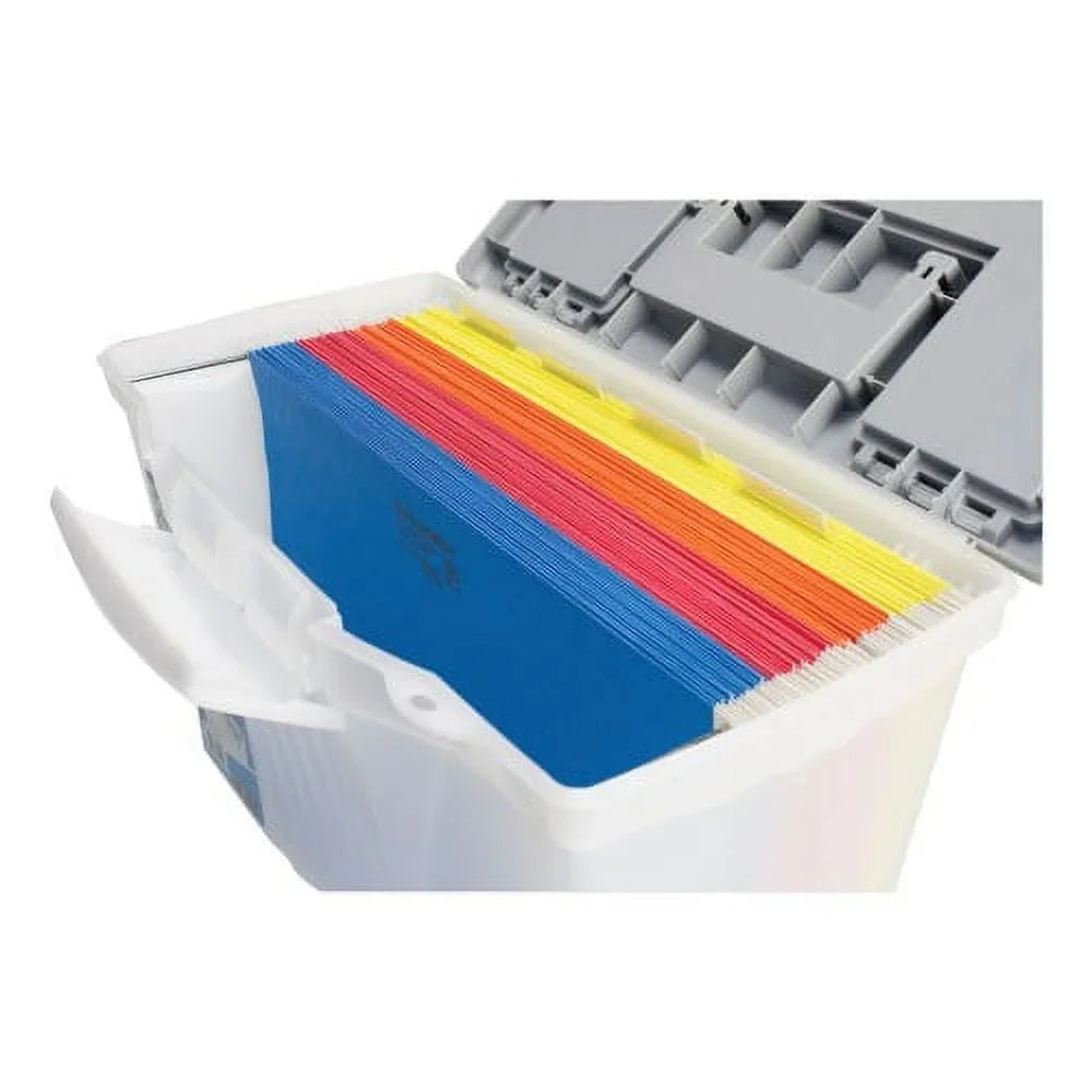 Files, 12", 14.5" Lid, Portable Letter/Legal 10.5" Storex x Letter/Legal Clear/Silver with Filebox Organizer x