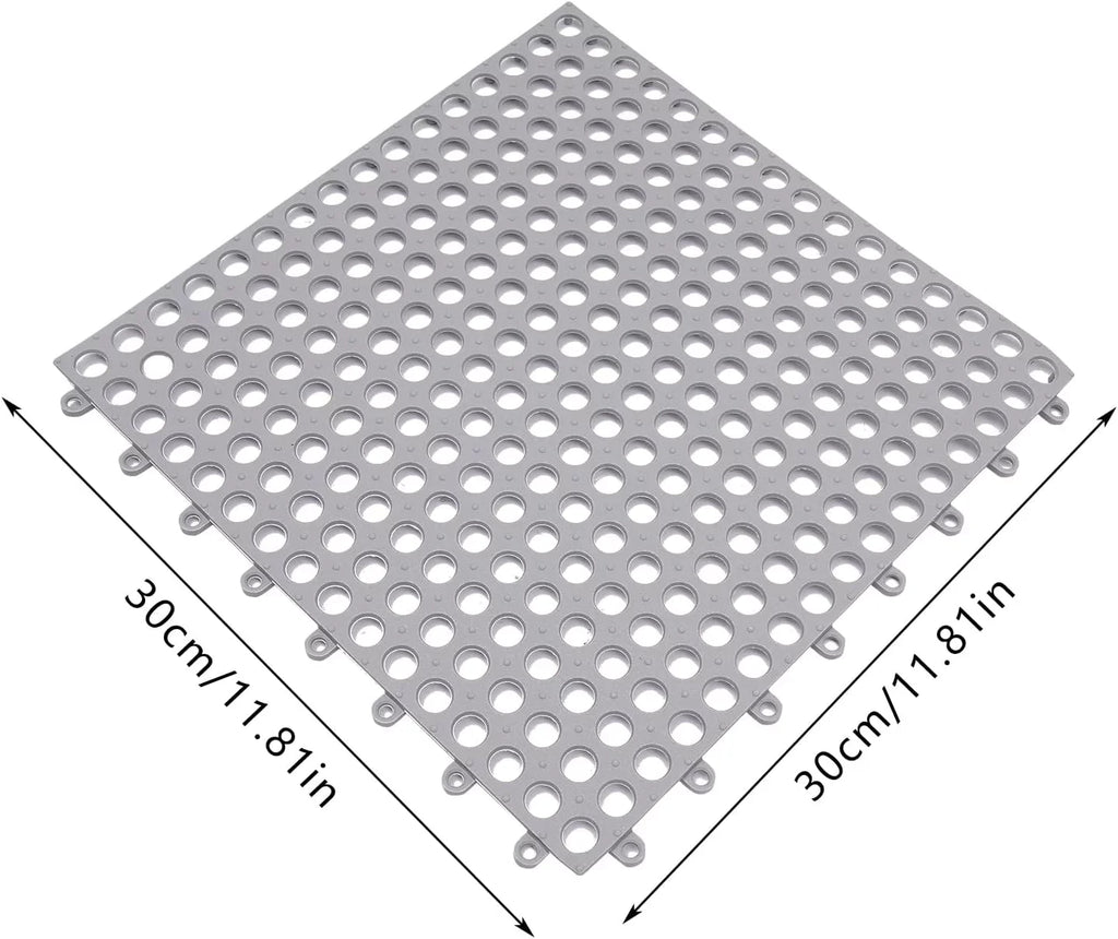 Holes with Mat Floor Bathroom, Kitchen, PVC Bath Mat,Soft Nonslip 11.8*11.8" Interlocking 24PCs Drainage Pool Shower for Gray
