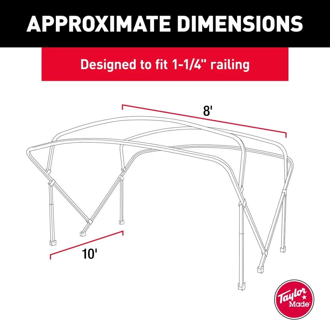 Top Square Bimini 8' X Made Taylor 88147 10' Bow Tube 4 Boat