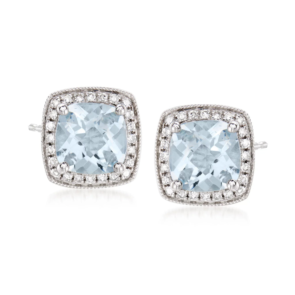 t.w. Gold, t.w. Ross-Simons Women's, Earrings Diamond ct. ct. in .20 and 2.60 White Adult Aquamarine 14kt
