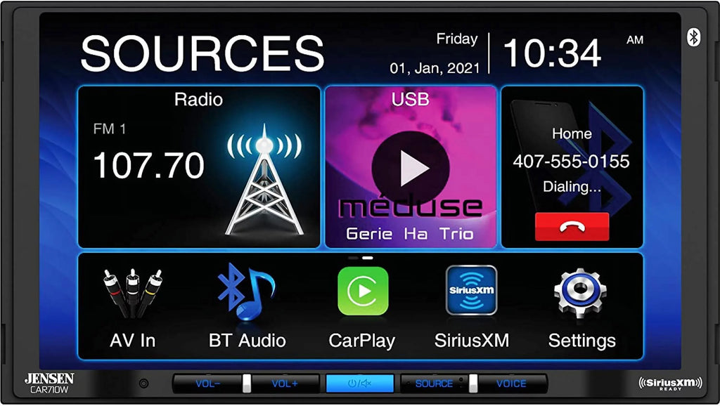 Input and Bluetooth | Receiver Multimedia Jensen CarPlay with Wired 7” Android SiriusXM-Ready Charging Wireless Auto l l Built-in l Wireless with CAR710W USB Mechless and Wired Apple