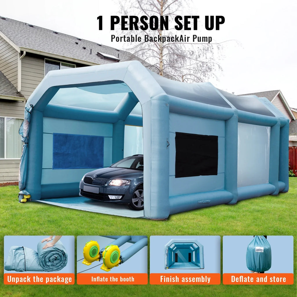 Booth Spray Paint Paint System 750W+950W Inflatable SKYSHALO with Car Filter Inflatable Booth Blower 26x15x11ft Tent