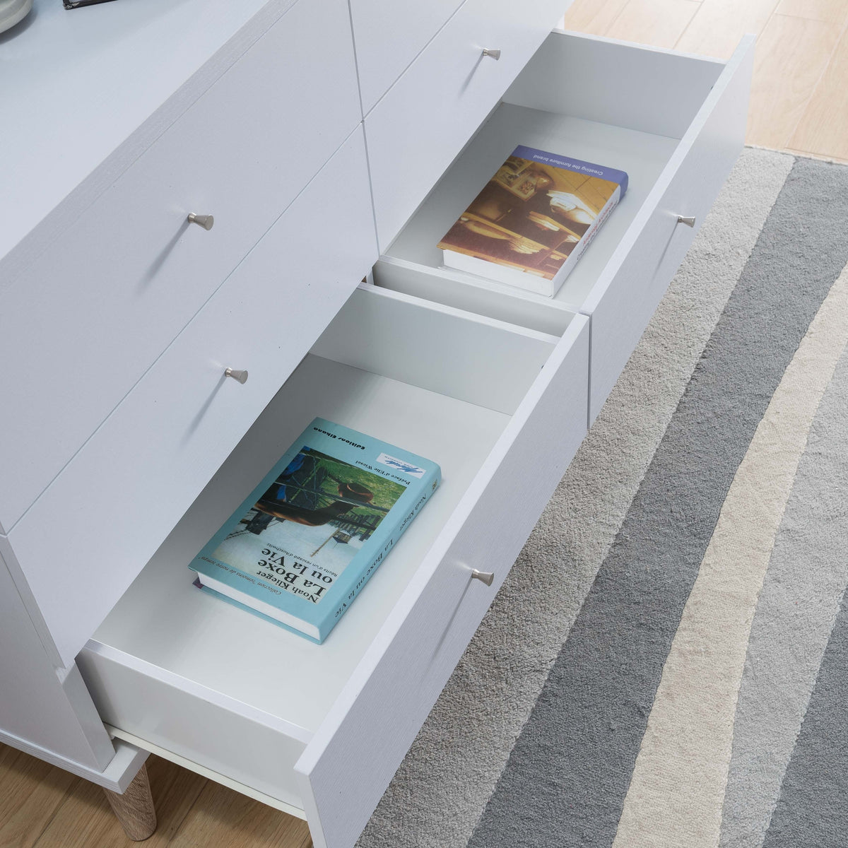 Knobs Dresser 6-Drawer Wide 47-inch DH by Modern with Denhour BASIC White Mid-Century