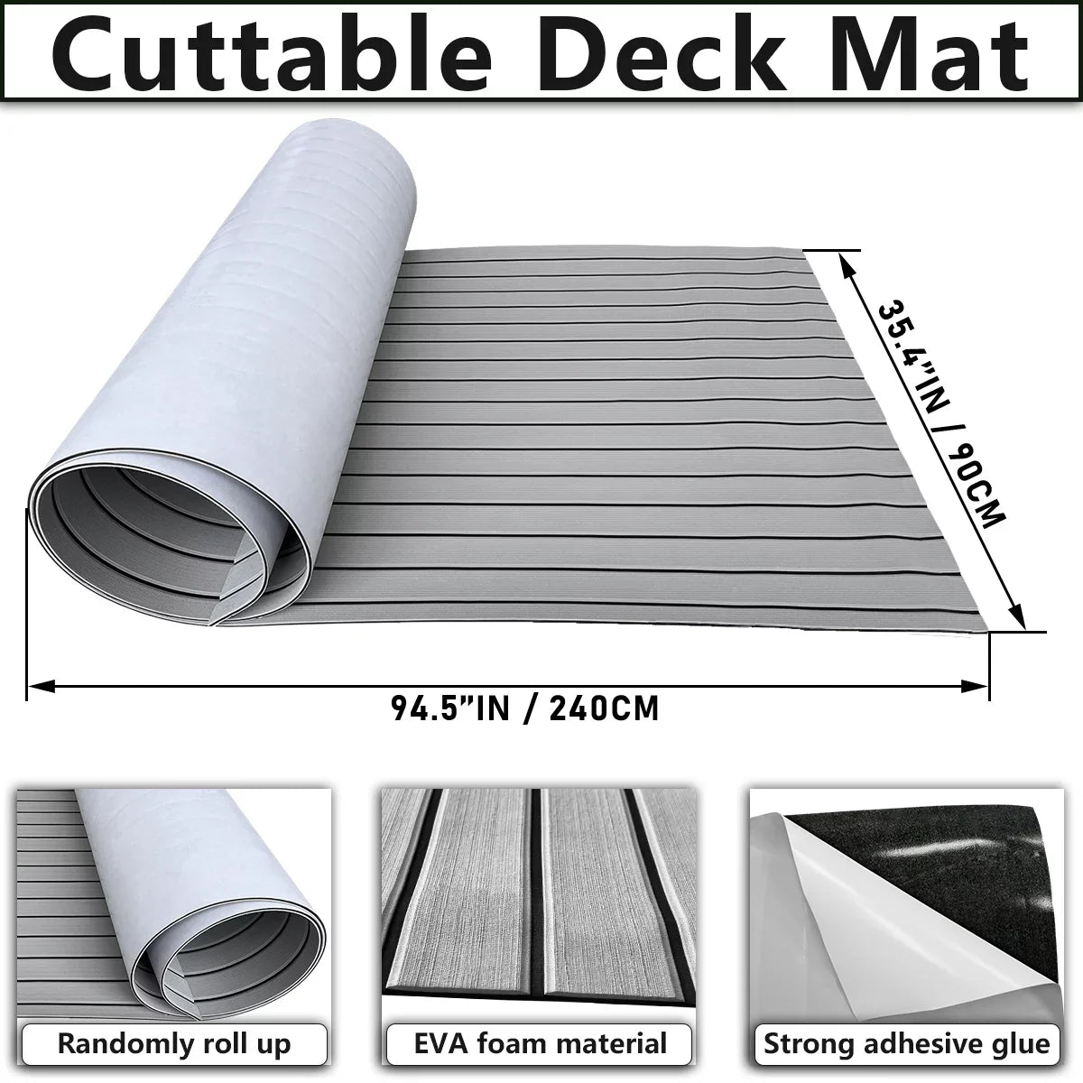 35" Boat Self-Adhesive Teak Non-Skid Mats/Decking Deck Foam Decking Sheet/Carpet Sea for Marine 94"x Faux Flooring RV Fits Pad Boat EVA Yacht HJDECK