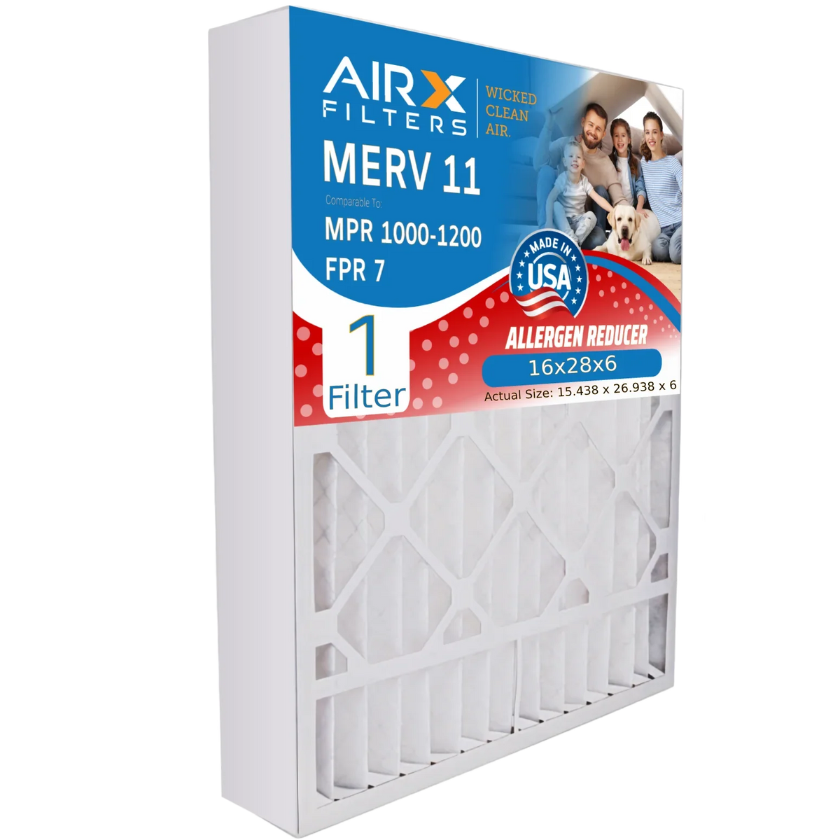 Furnace MPR FPR 1000, Filter 7 16x28x6 Comparable Compatible CLEAN to Filter Premium 1 with 11 USA MERV Aprilaire 1200 & Air AIRX 16x28x6 Made Filter AIR. 401 MPR by WICKED Single FILTERS