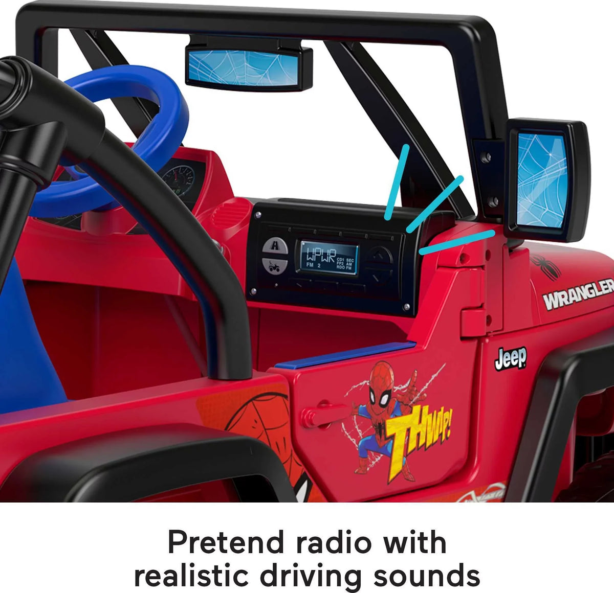 Child a 3-7 Spider-Man Power with Wrangler Sounds, Ages Ride-On Battery-Powered 12V for Vehicle Wheels Jeep