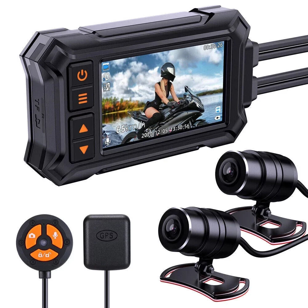 Front Dash Motorcycle WIFI A12 3" 1080P Vision Rear Night Waterproof Camera GPS